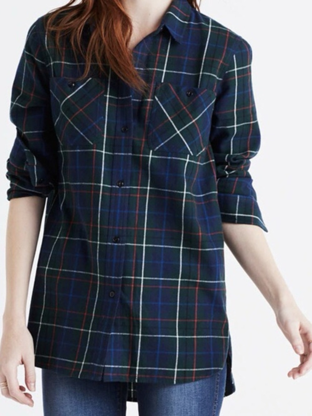Madewell Women’s Green Navy Plaid Flannel Shirt